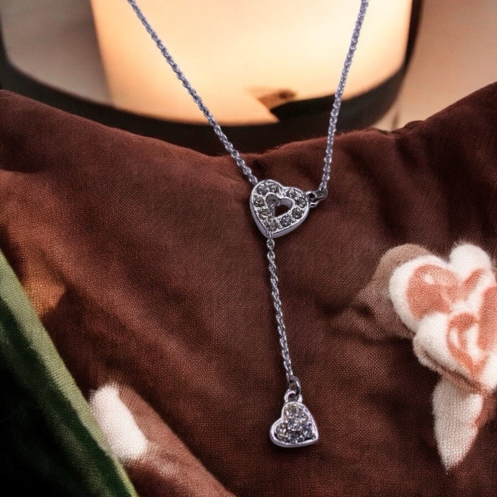 Silver Floating Heart Drop Pendant Necklace